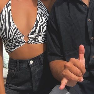 Shein zebra halter tie top